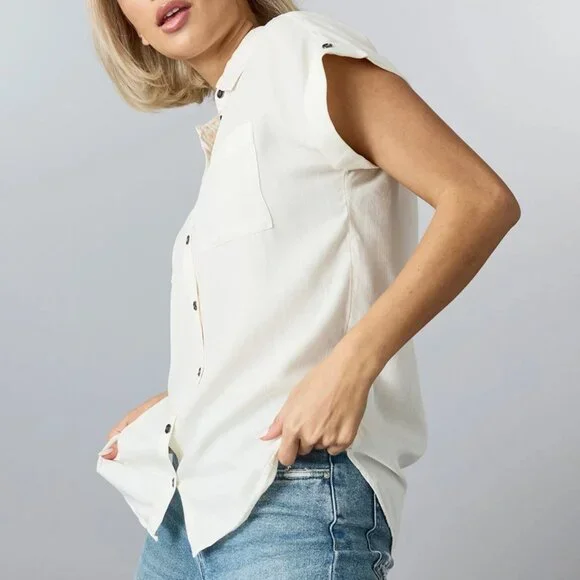 Sandra Button-Up Blouse - Ivory White - Picture 3 of 4